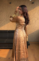 Women's Brown Zimmy Choo Embroidered Straight Kurta Pant With Dupatta-MED3-TD-6054-BROWN