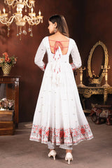 Women's White Faux Georgette Embroidered Anarkali Kurta Pant With Dupatta-MED3-TD-6056-WHITE