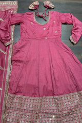 Women's Pink Chinon Silk Sequence Anarkali Kurta Pant With Dupatta-MED3-TD-6058-PINK