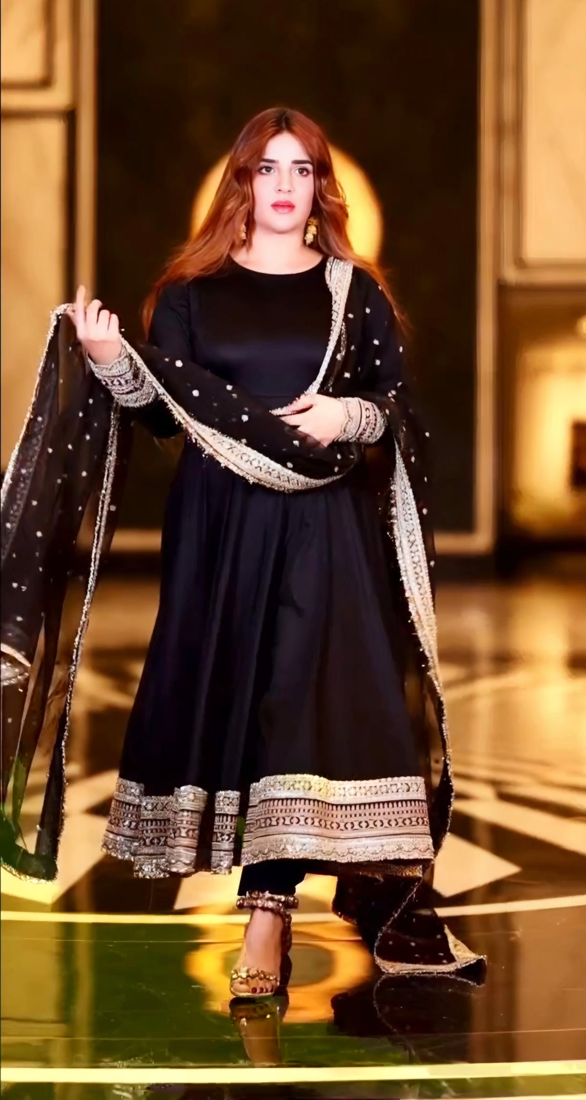 Women's Black Rayon Cotton Embroidered Anarkali Kurta Pant With Dupatta-MED3-TD-6059-BLACK