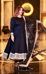 Women's Black Rayon Cotton Embroidered Anarkali Kurta Pant With Dupatta-MED3-TD-6059-BLACK
