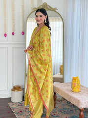Women's Yellow Viscose Chanderi Embroidered Straight Kurta Pant With Dupatta-MDC-CAMILA-YELLOW