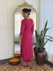 Women's Rani Viscose Rayon Embroidered Straight Kurta Pant With Dupatta-MDC-D117 RANI