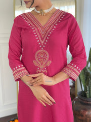 Women's Rani Viscose Rayon Embroidered Straight Kurta Pant With Dupatta-MDC-D117 RANI