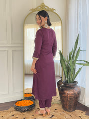 Women's Wine Viscose Rayon Embroidered Straight Kurta Pant With Dupatta-MDC-D130-WINE