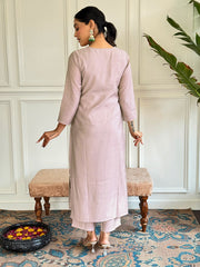 Women's Beige Viscose Chanderi Embroidered Straight Kurta Pant With Dupatta-MDC-D570-BEIGE