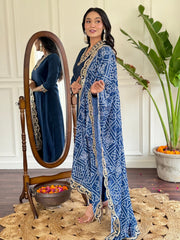 Women's Blue Viscose Silk Embroidered Straight Kurta Pant With Dupatta-MDC-D586-BLUE