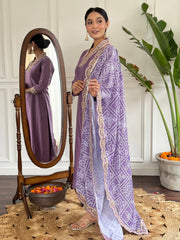 Women's Lavender Viscose Silk Embroidered Straight Kurta Pant With Dupatta-MDC-D586-LAVENDER