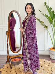 Women's Wine Viscose Silk Embroidered Straight Kurta Pant With Dupatta-MDC-D586-WINE