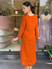 Women's Orange Silk Chiffon Embroidered Straight Kurta Pant With Dupatta-MDC-D604-ORANGE
