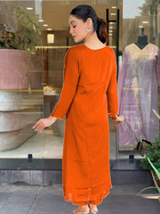 Women's Orange Silk Chiffon Embroidered Straight Kurta Pant With Dupatta-MDC-D604-ORANGE