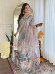 Women's Grey BSY Viscose Embroidered Straight Kurta Pant With Dupatta-MDC-D632-GREY