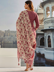 Women's Brown Cotton Silk Embroidered Straight Kurta Pant With Dupatta-MDC-MONIKA-BROWN