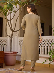 Women's Beige Rayon Embroidered Straight Kurta Pant With Dupatta-MDC-MV-6029-BEIGE