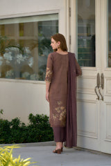 Women's Brown Tissue with floral printed and Embroidered Straight Kurta Pant With Dupatta-MDC-S2001-BROWN