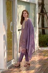 Women's Purple Tissue with floral printed and Embroidered Straight Kurta Pant With Dupatta-MDC-S2004-PURPLE