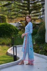 Women's Sky Blue Vetican fabric with floral printed Kurta Pant With Dupatta-MDC-S2008-SKY
