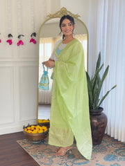 Women's White Viscose Chanderi Embroidered Straight Kurta Pant With Dupatta-MDC-SHIVANGI-WHITE