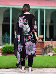 Women's Black Georgette Embroidered Straight Kurta Pant With Dupatta-MDC-SONIKA-BLACK