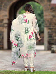Women's Cream Georgette Embroidered Straight Kurta Pant With Dupatta-MDC-SONIKA-CREAM
