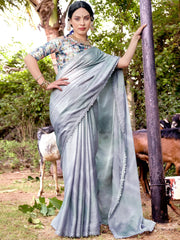 Women's Brasso Grey Embellished Designer Saree With Blouse Piece-MDHUMTI4390