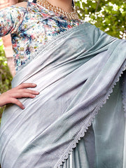 Women's Brasso Grey Embellished Designer Saree With Blouse Piece-MDHUMTI4390