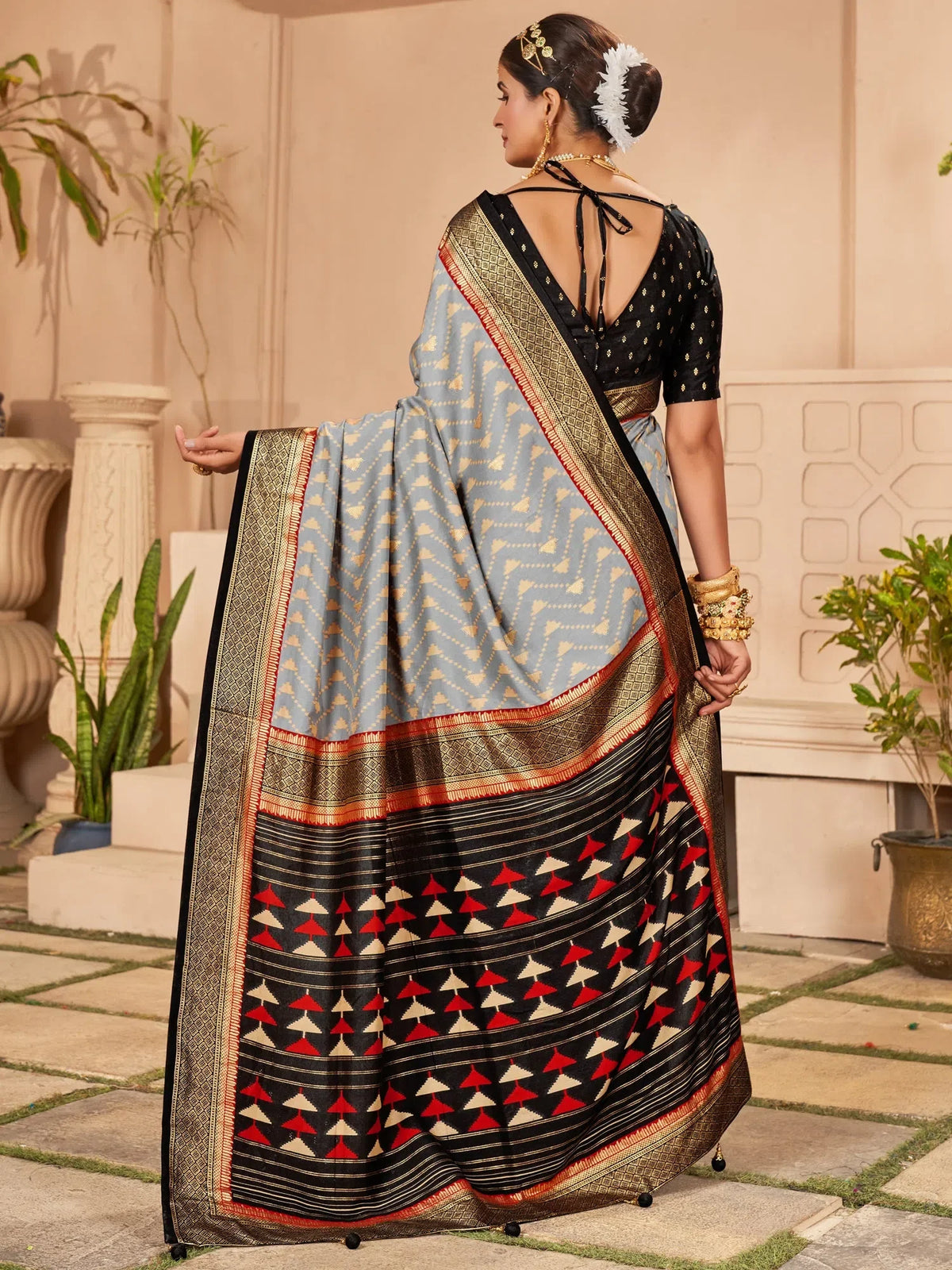Women's Cotton Blend Beige Woven Design Designer Saree With Blouse Piece-MIHIKA81904
