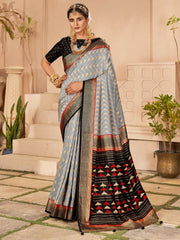 Women's Cotton Blend Beige Woven Design Designer Saree With Blouse Piece-MIHIKA81904