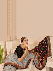 Women's Cotton Blend Beige Woven Design Designer Saree With Blouse Piece-MIHIKA81904