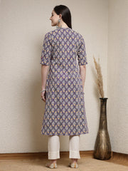 Women's Floral Printed Rayon A-Line Kurta-MERCURY