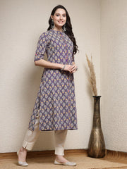 Women's Floral Printed Rayon A-Line Kurta-MERCURY