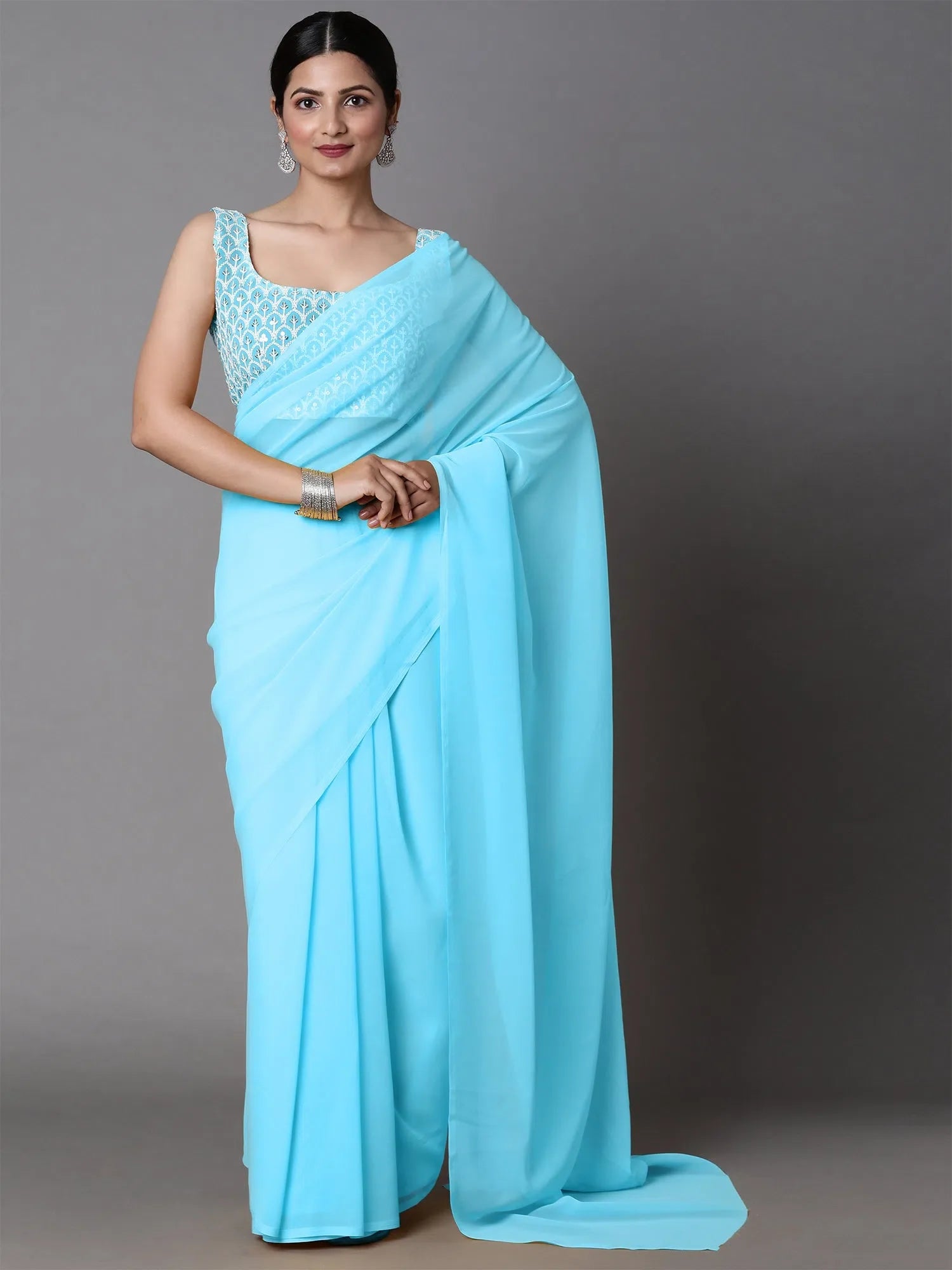 Turquoise Embellished Saree - Designer Sarees India