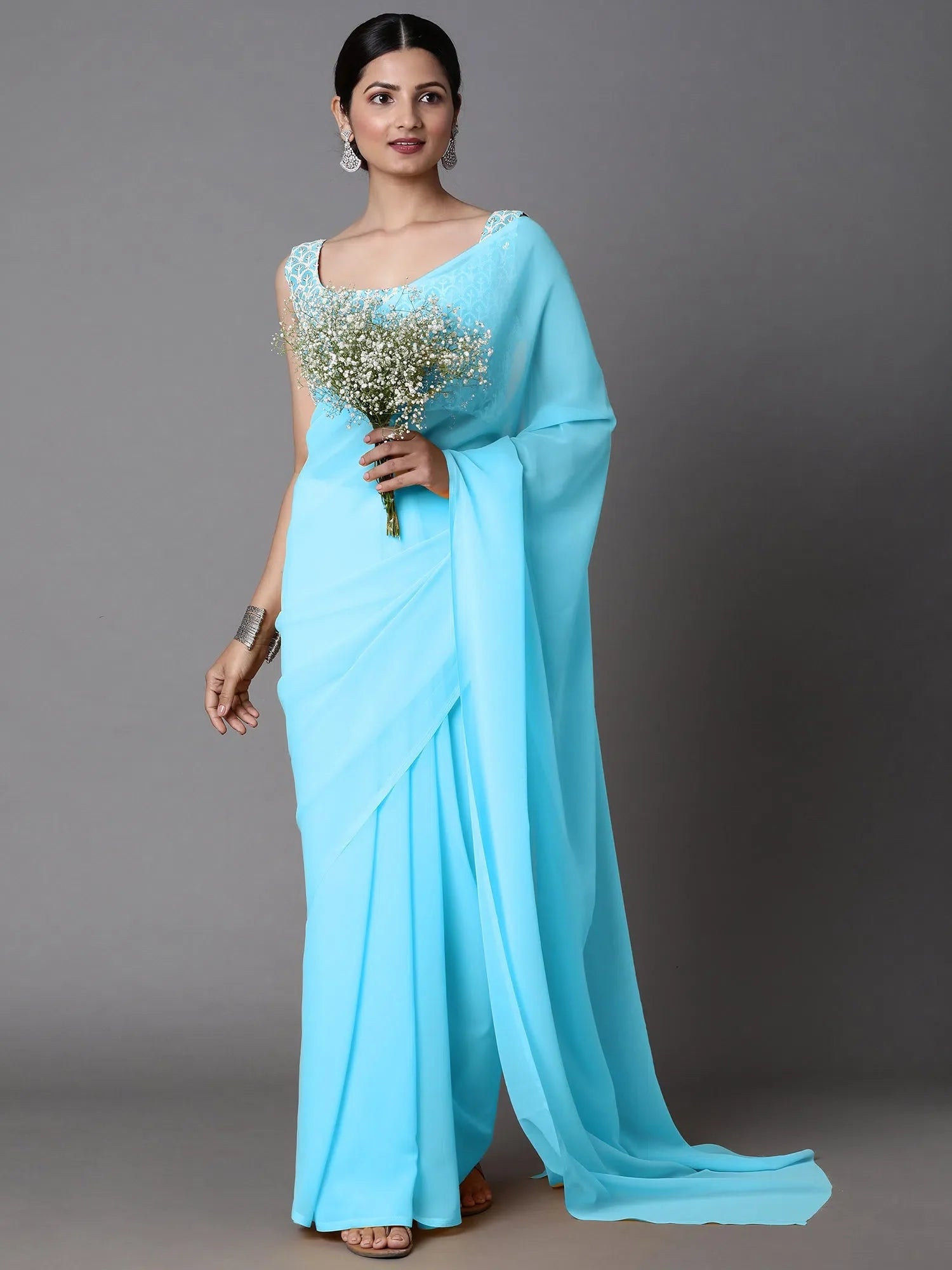 Turquoise Embellished Saree - Designer Sarees India
