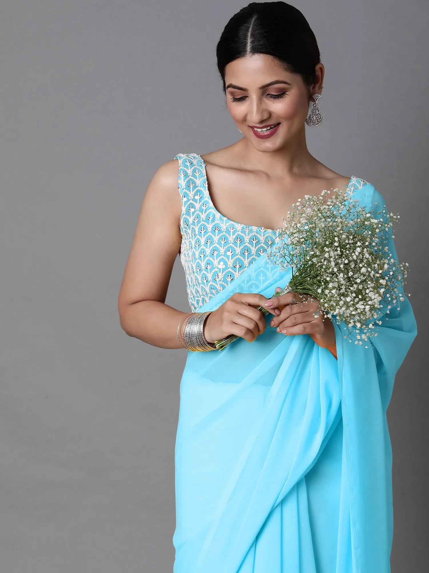 Turquoise Embellished Saree - Designer Sarees India