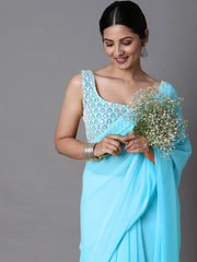 Women's Georgette Turquoise Embellished Celebrity Saree With Blouse Piece-METLIC207