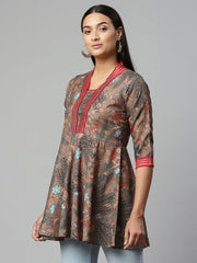 Brown Digital Printed Cotton Tunic-AHTUMGDP-8077