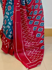 Women's Cotton Teal Blue Printed Designer Saree With Blouse Piece-MINAXI1009