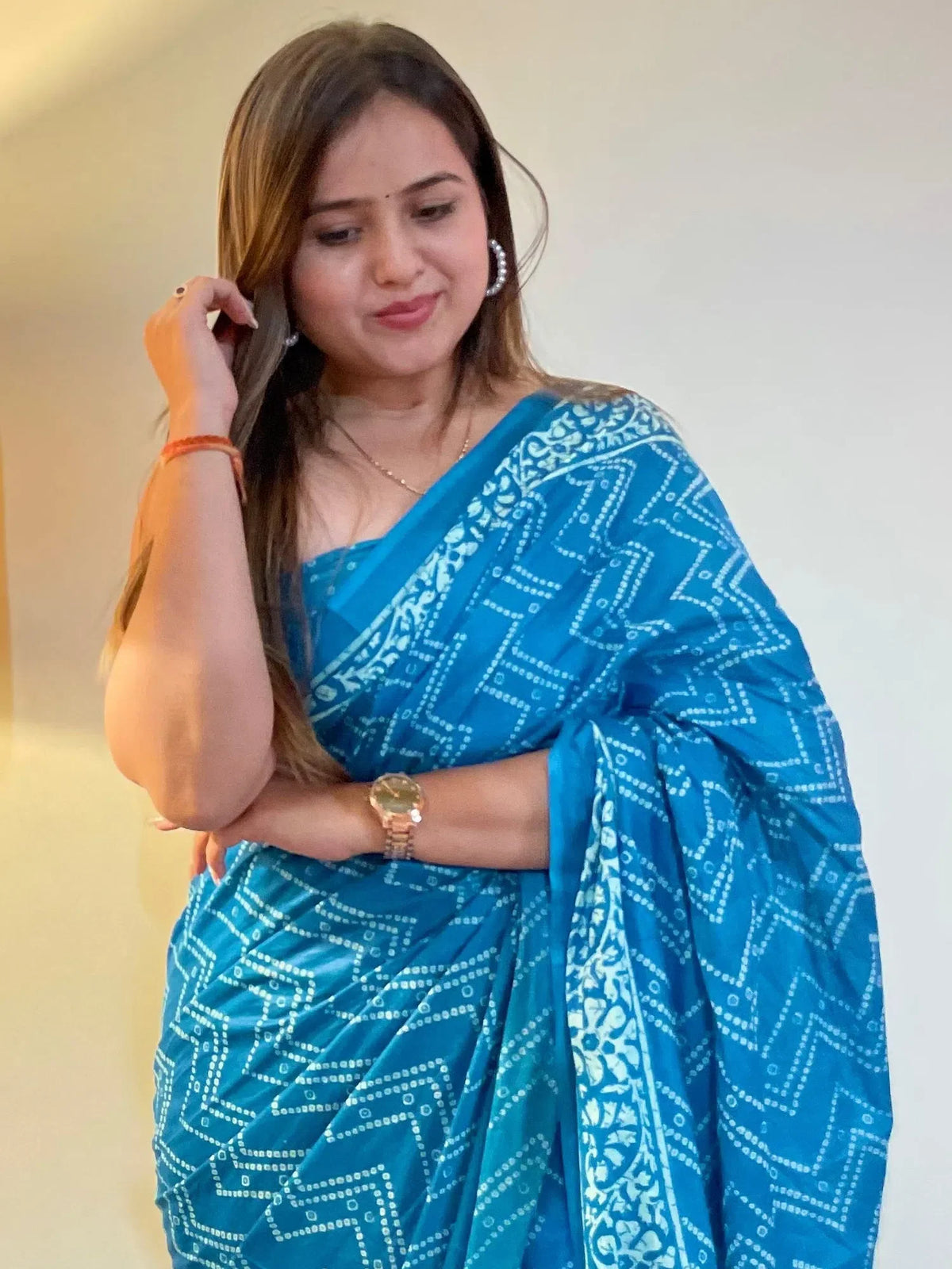 Women's Cotton Blue Printed Designer Saree With Blouse Piece-MINAXI1013