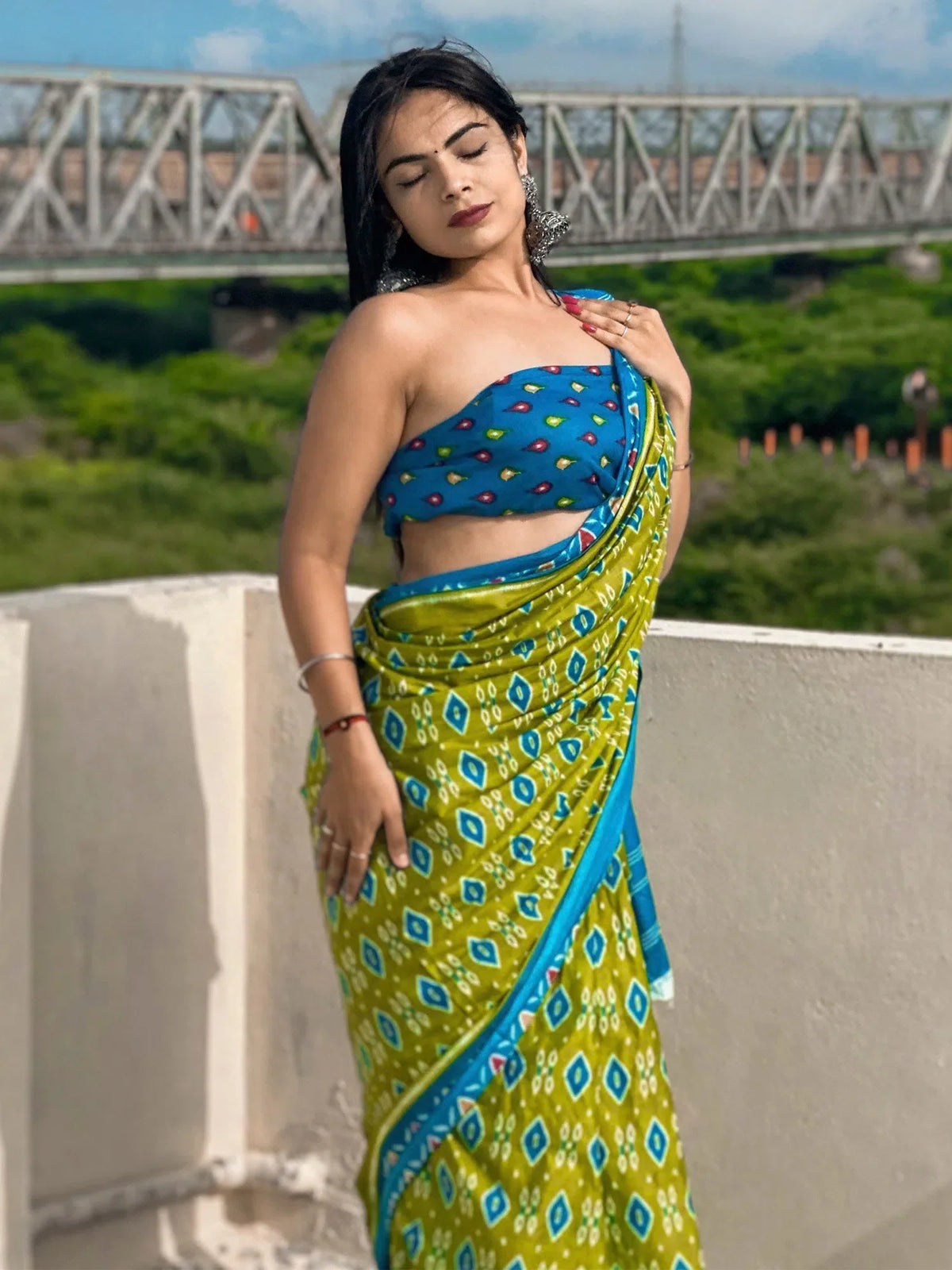 Women's Cotton Green Printed Designer Saree With Blouse Piece-MINAXI1302