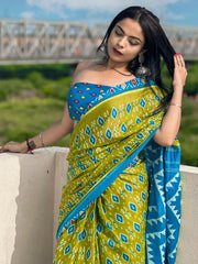 Women's Cotton Green Printed Designer Saree With Blouse Piece-MINAXI1302