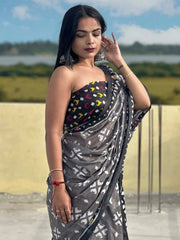 Women's Dola Beige Printed Designer Saree With Blouse Piece-JANY4006