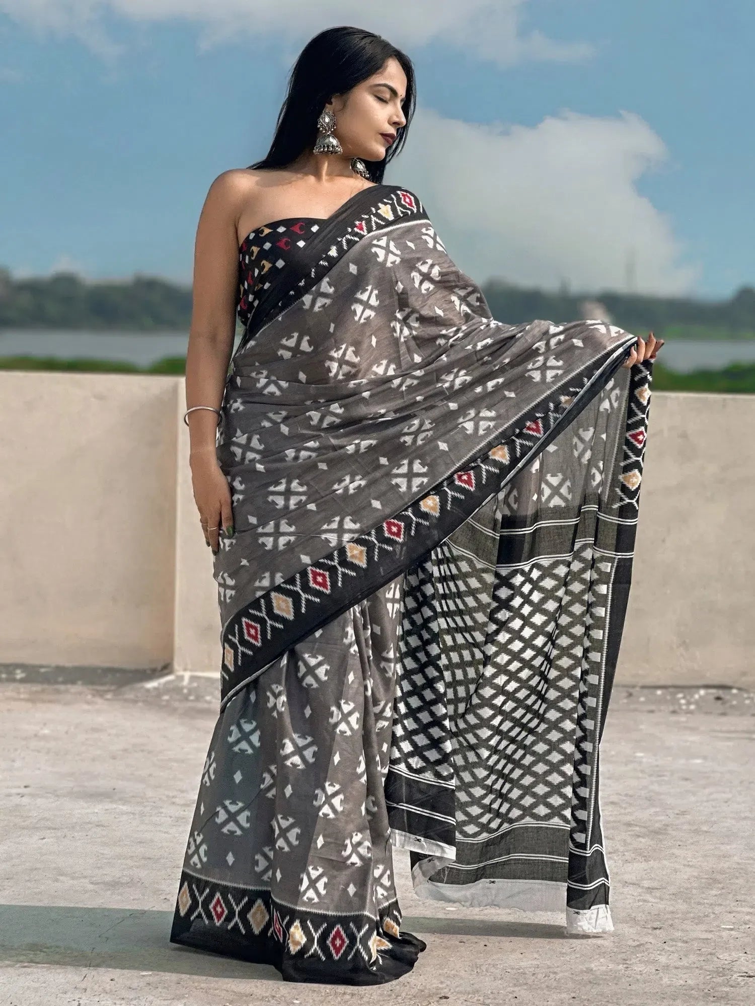 Grey Printed Cotton Saree | Indian Wedding Sarees