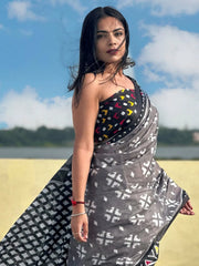 Women's Dola Beige Printed Designer Saree With Blouse Piece-JANY4006