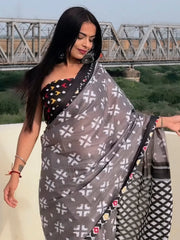 Women's Dola Beige Printed Designer Saree With Blouse Piece-JANY4006
