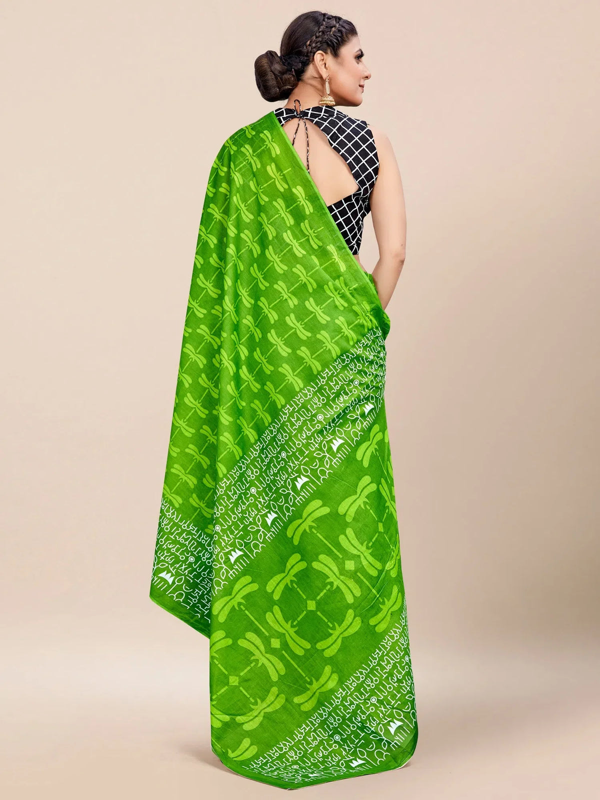 Women's Cotton Green Printed Designer Saree With Blouse Piece-MINAXI2004