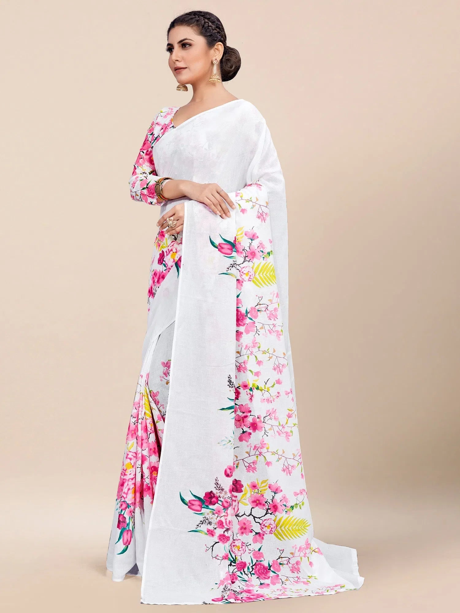White Printed Cotton Saree | Indian Sarees for Women