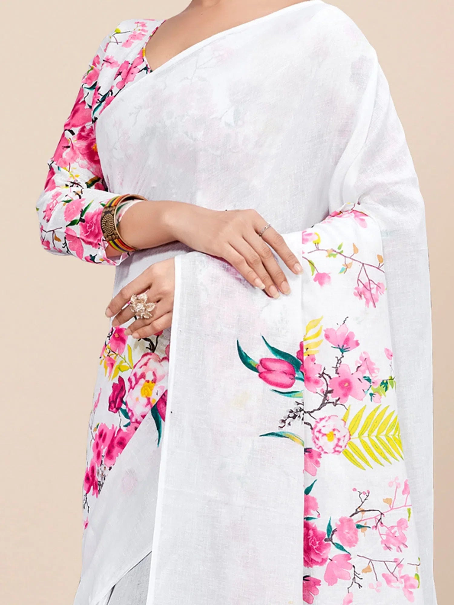 White Printed Cotton Saree | Indian Sarees for Women
