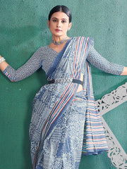Women's Dola Blue Printed Designer Saree With Blouse Piece-DOLALX06F
