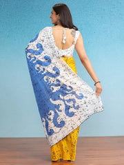 Women's Cotton Blue Printed Designer Saree With Blouse Piece-MINAXI4904