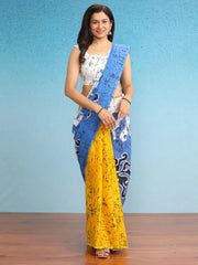 Women's Cotton Blue Printed Designer Saree With Blouse Piece-MINAXI4904